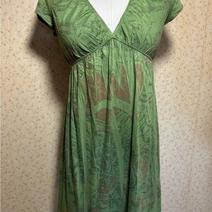 Julie’s Closet Green Tattoo Print Empire Waist Mini Dress